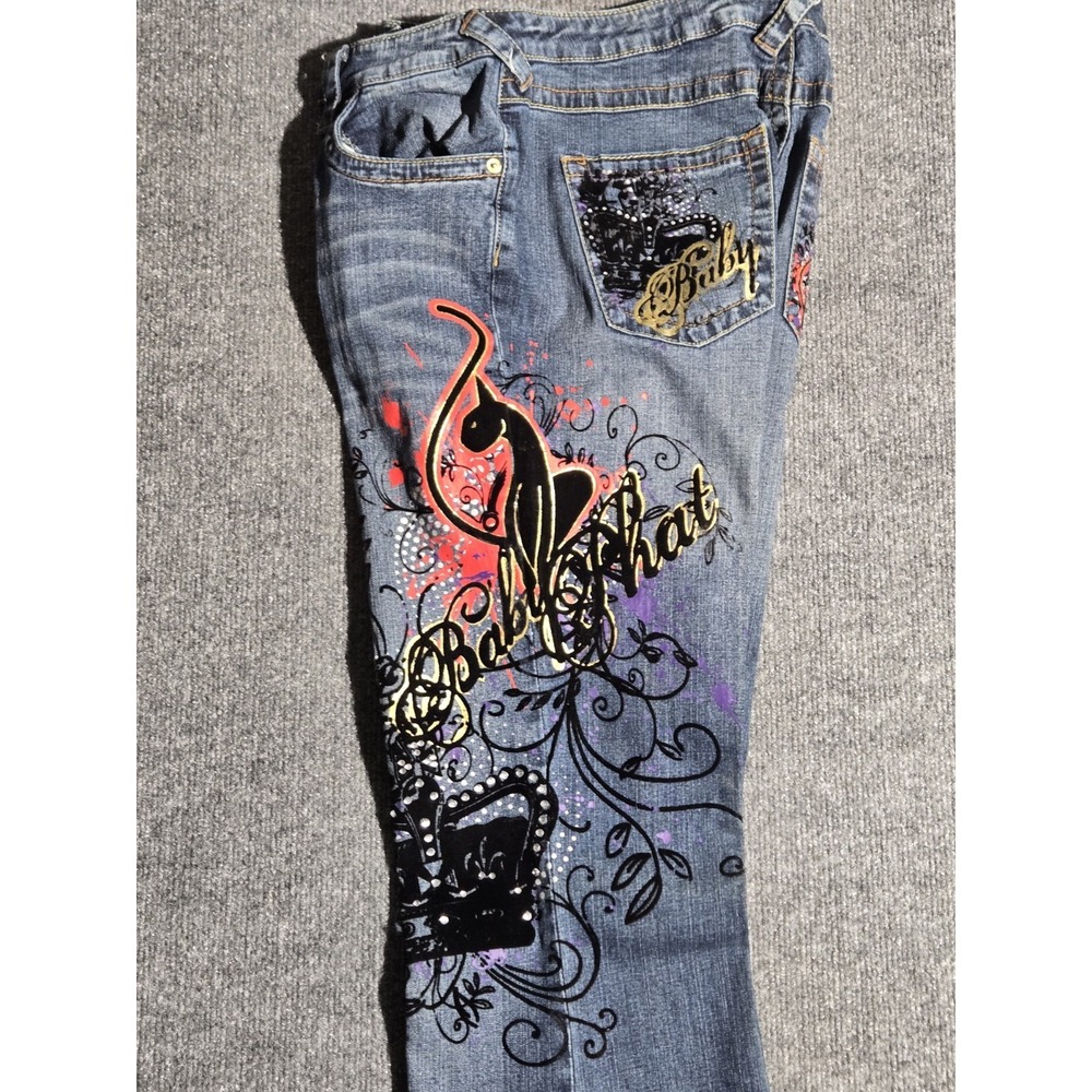 Vintage Baby Phat Jeans Kimora Lee Simmons Y2K Denim Velvet Wide Leg Womens 16